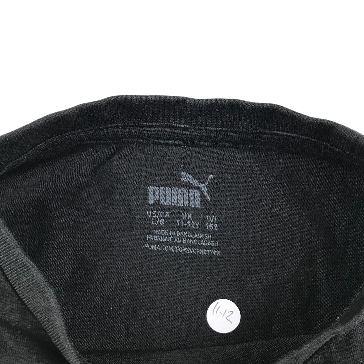 Puma t-shirt 11-12 years black plain with large logo