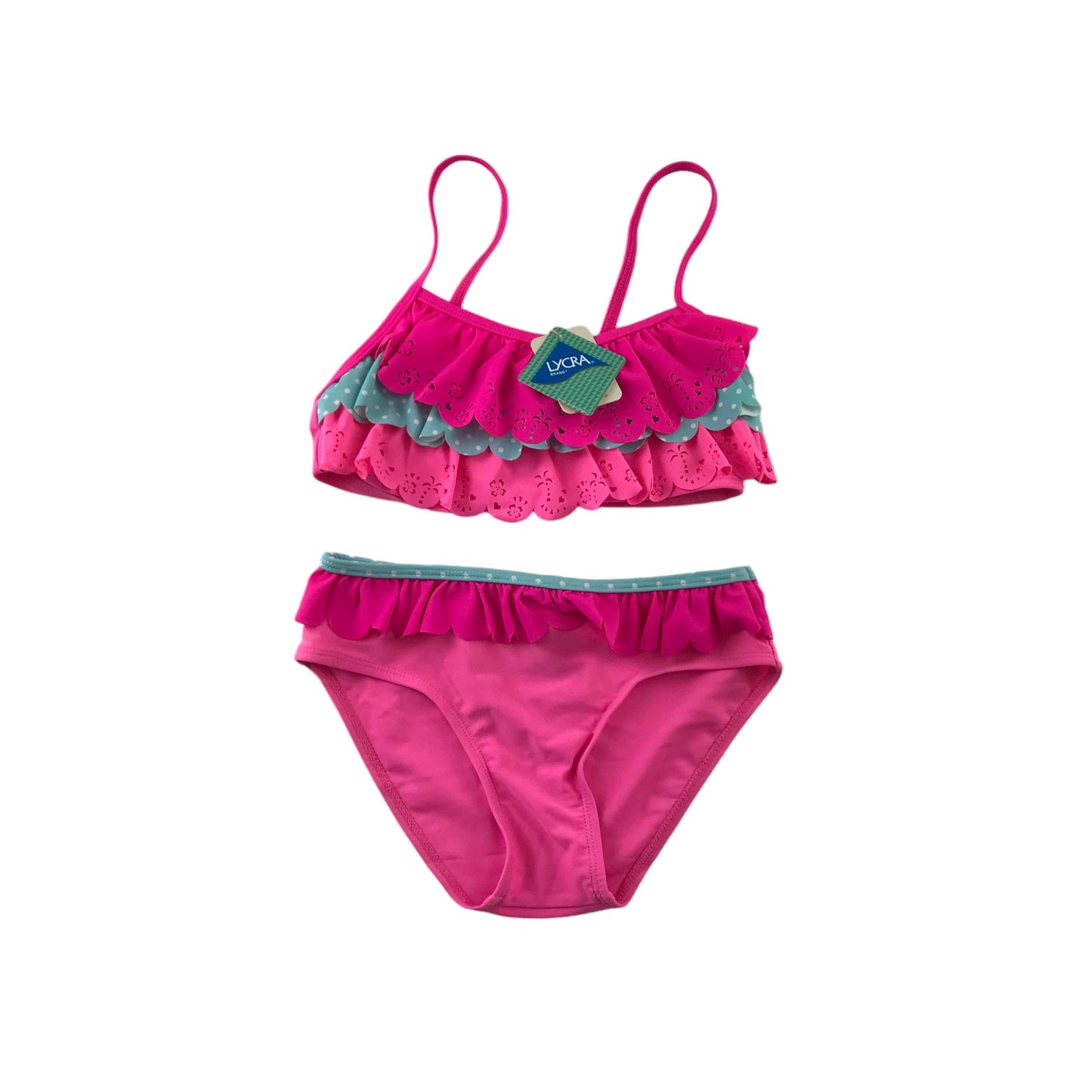 Accessorize Bikini Age 9 Pink and Blue Frilled Detail 2-Piece Set