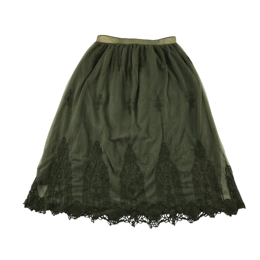 Johnnie B skirt 13-14 years khaki green midi length mesh layered