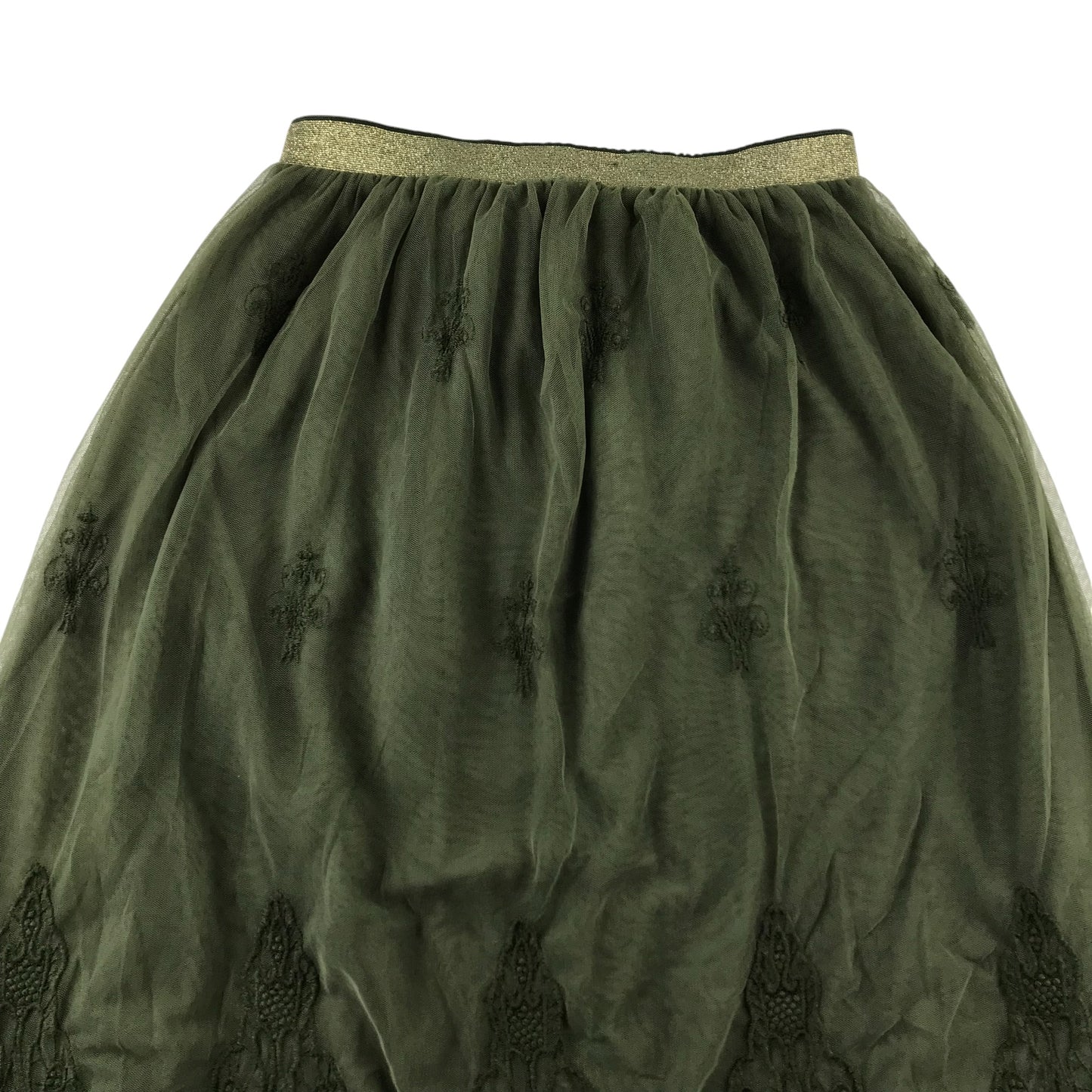 Johnnie B skirt 13-14 years khaki green midi length mesh layered