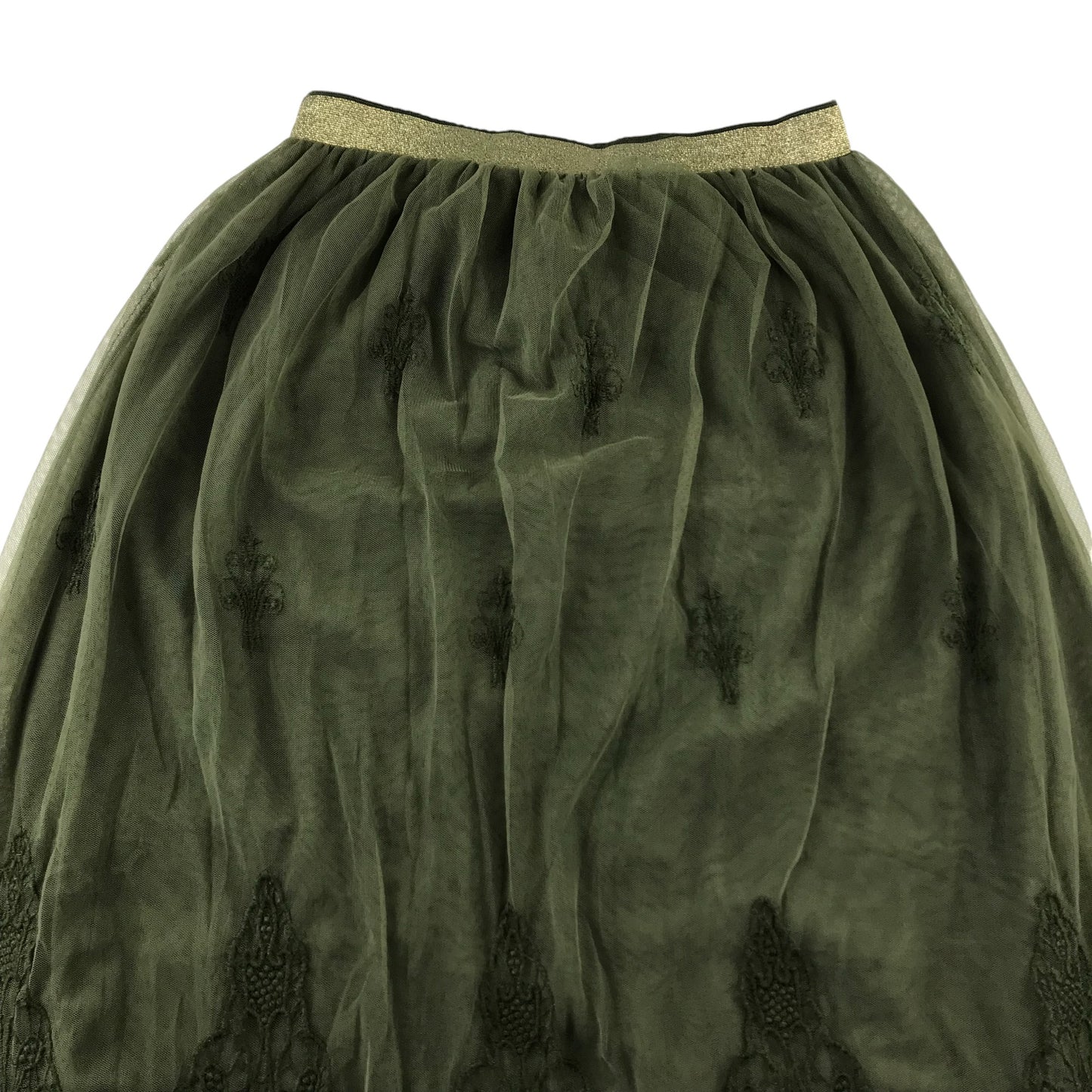 Johnnie B skirt 13-14 years khaki green midi length mesh layered