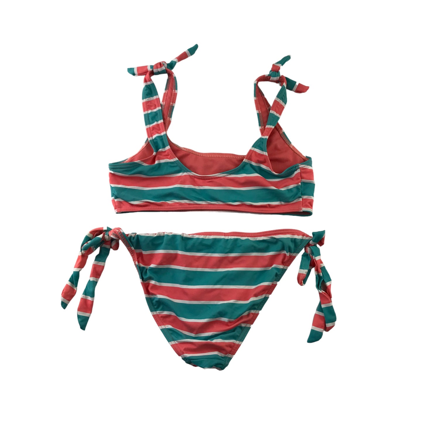 Primark Bikini Size Women 10 Salmon Red and Turquoise Stripy 2-piece set