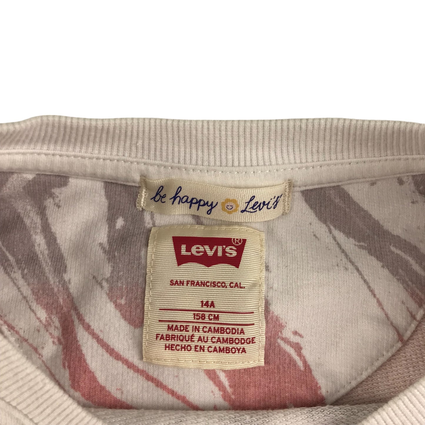 Levi's sweater 13-14 years white grey and pink cropped