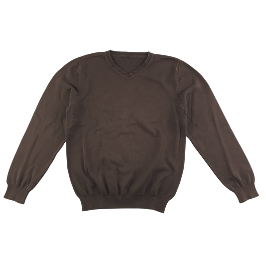 Brown v-neck school jumper