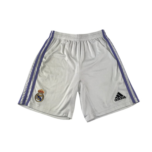 Adidas Real Madrid sport shorts 13-14 years white with 3 blue strips and logos