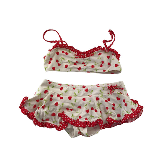Matalan Bikini Age 10 White and Red Love Heart Cherry Print 2-Piece Set