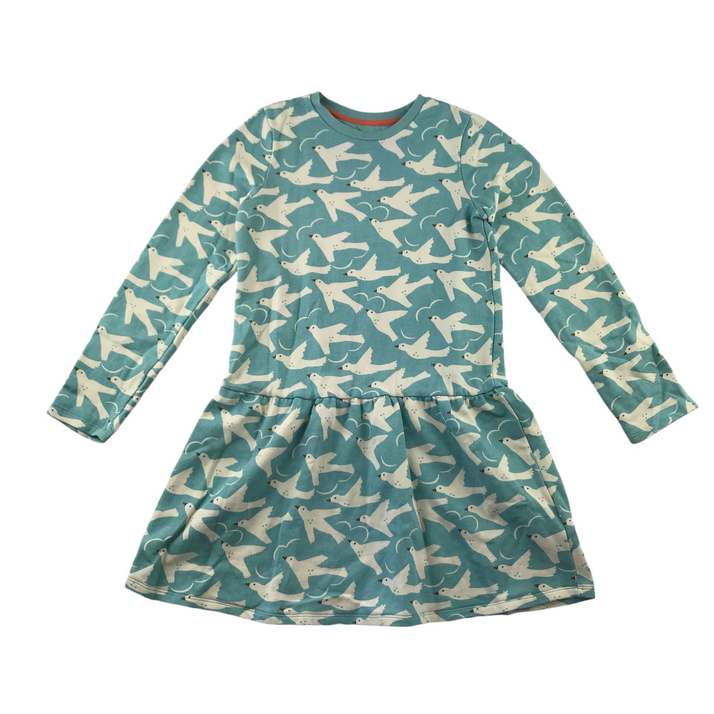 Mini Boden dress 11-12 years blue bird pattern long sleeve jersey