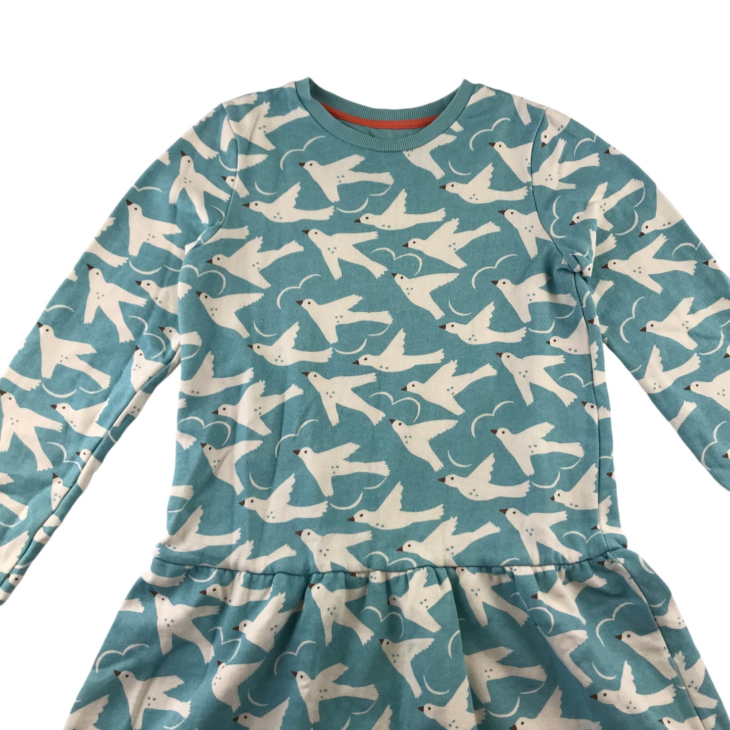 Mini Boden dress 11-12 years blue bird pattern long sleeve jersey