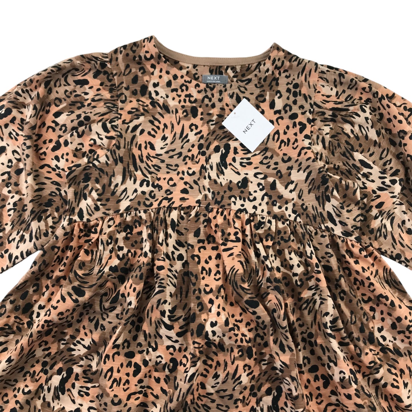 Next dress 5-6 years brown leopard spot pattern long sleeve jersey cotton