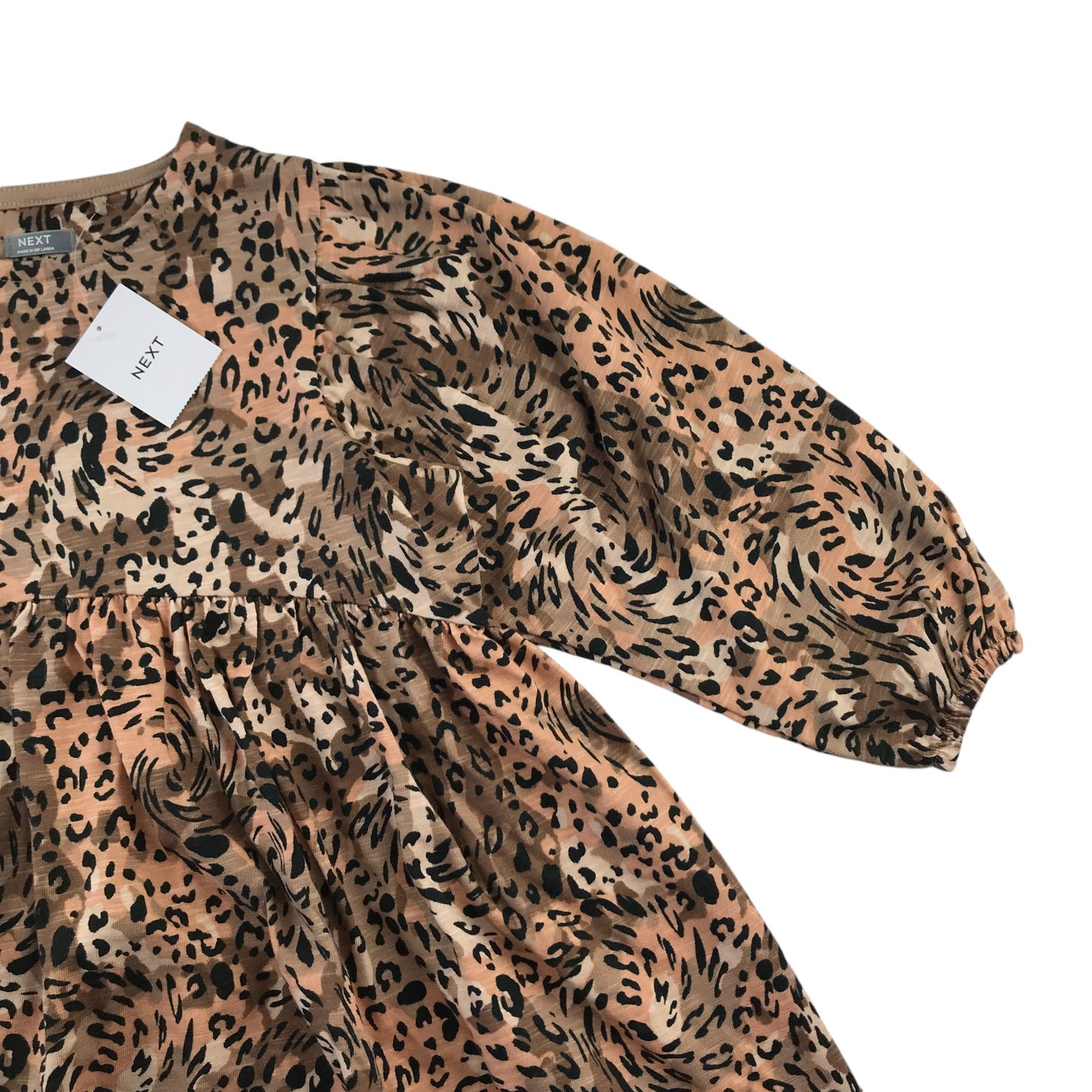 Next dress 5-6 years brown leopard spot pattern long sleeve jersey cotton