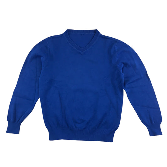 Royal blue unisex V-neck school jumper.