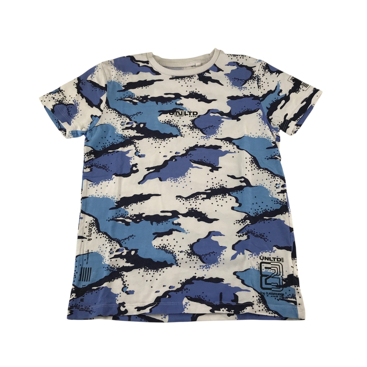 Next t-shirt 10-11 years blue and white graphic pattern short sleeve cotton
