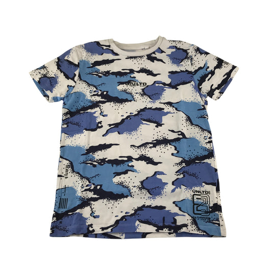 Next t-shirt 10-11 years blue and white graphic pattern short sleeve cotton