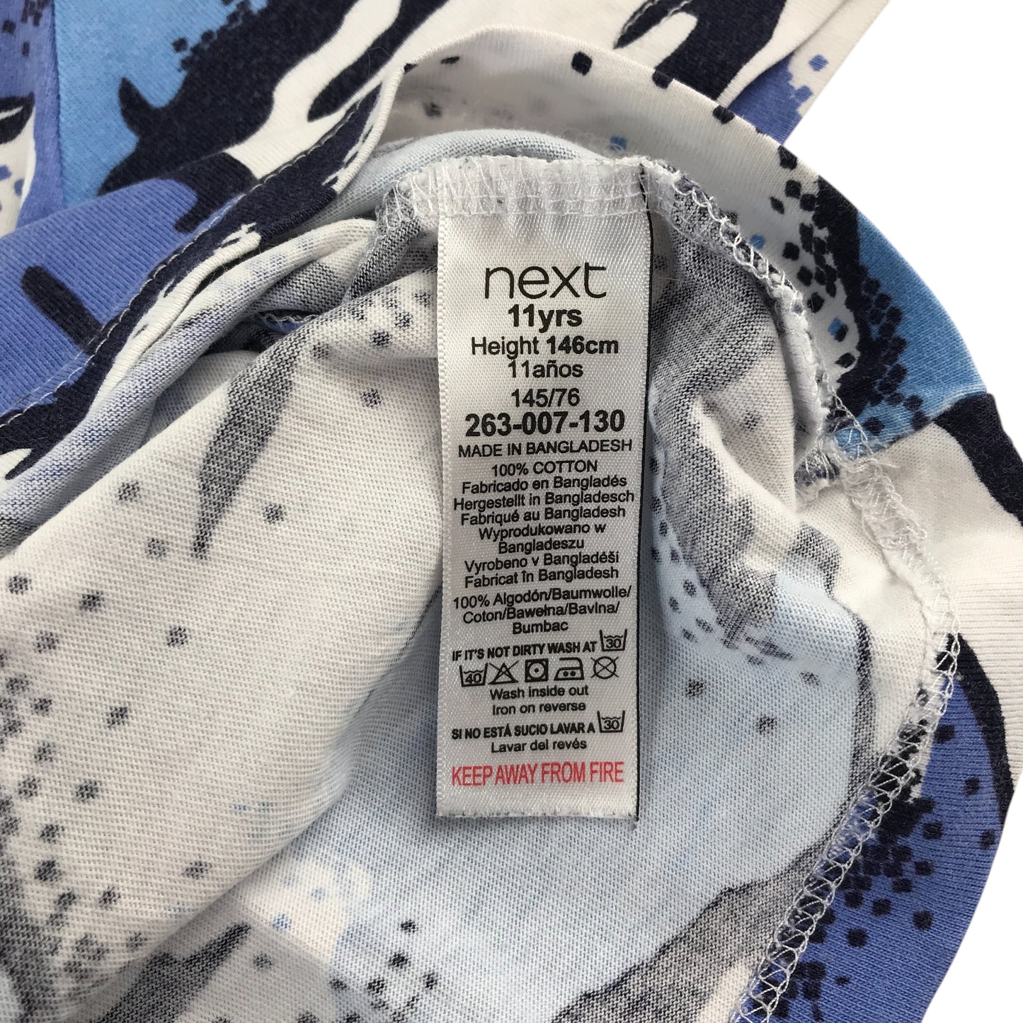 Next t-shirt 10-11 years blue and white graphic pattern short sleeve cotton