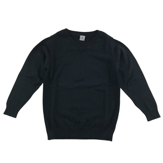 Black unisex V-neck school jumper.