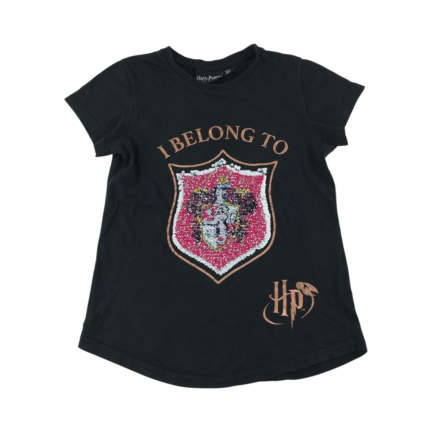 Primark t-shirt 11-12 years black Harry Potter flip sequin Gryffindor and Slytherin cotton