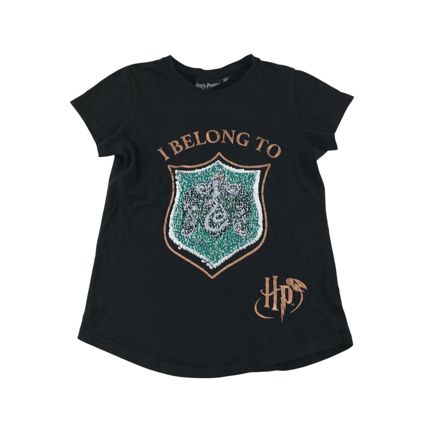 Primark t-shirt 11-12 years black Harry Potter flip sequin Gryffindor and Slytherin cotton