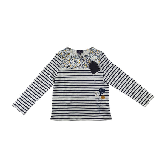 Sergent Major t-shirt 4-5 years white and navy stripy and floral pattern cotton