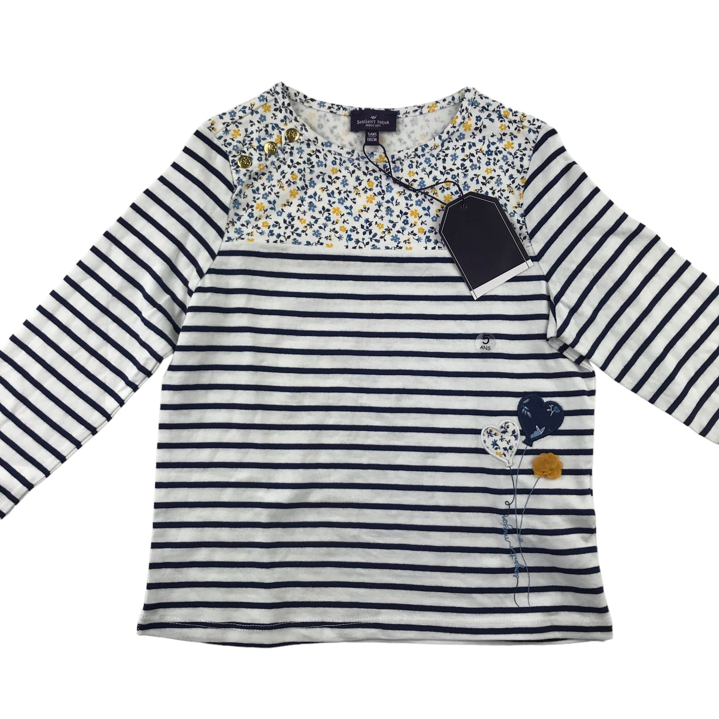 Sergent Major t-shirt 4-5 years white and navy stripy and floral pattern cotton