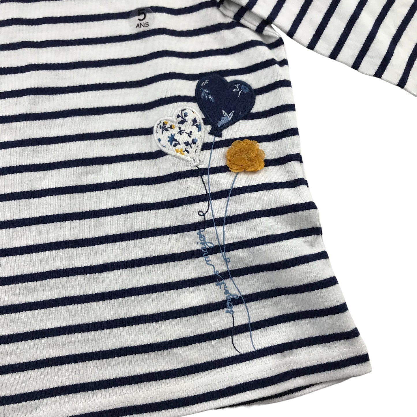 Sergent Major t-shirt 4-5 years white and navy stripy and floral pattern cotton