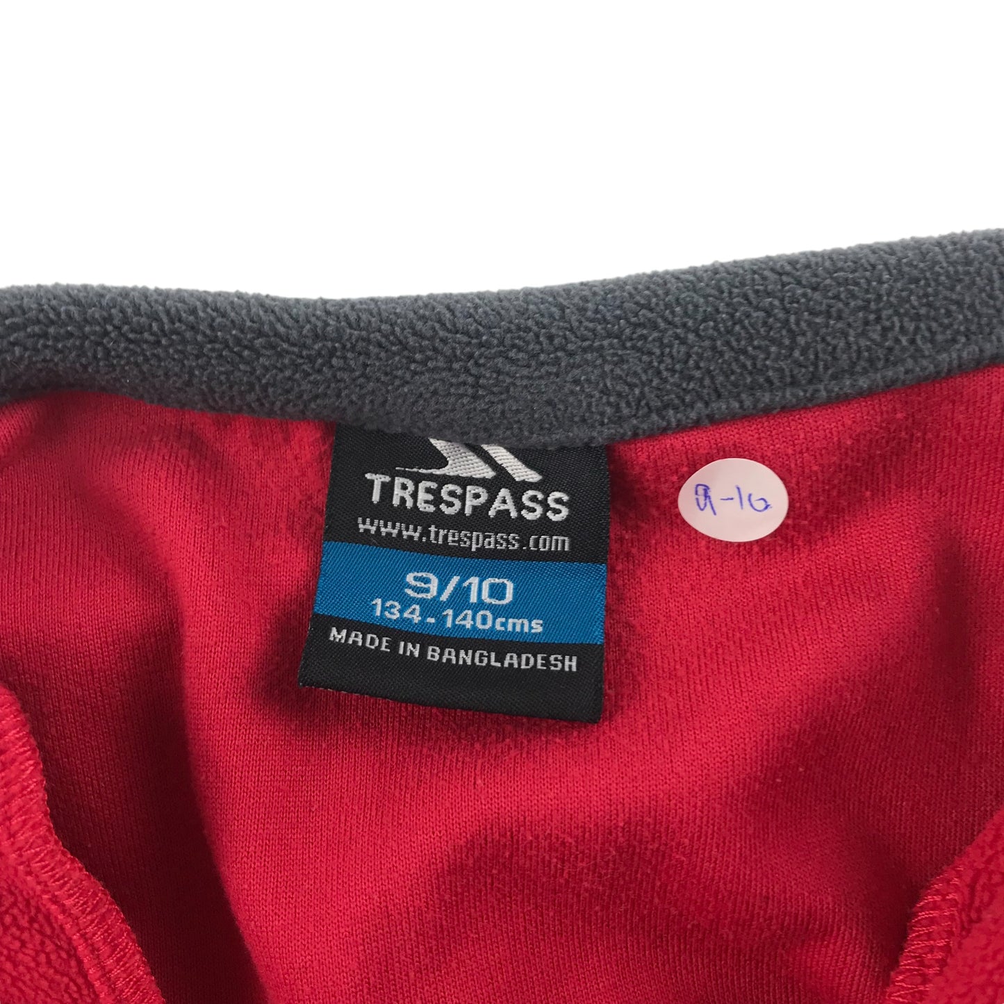 Trespass Fleece Age 9 Red Half Zip