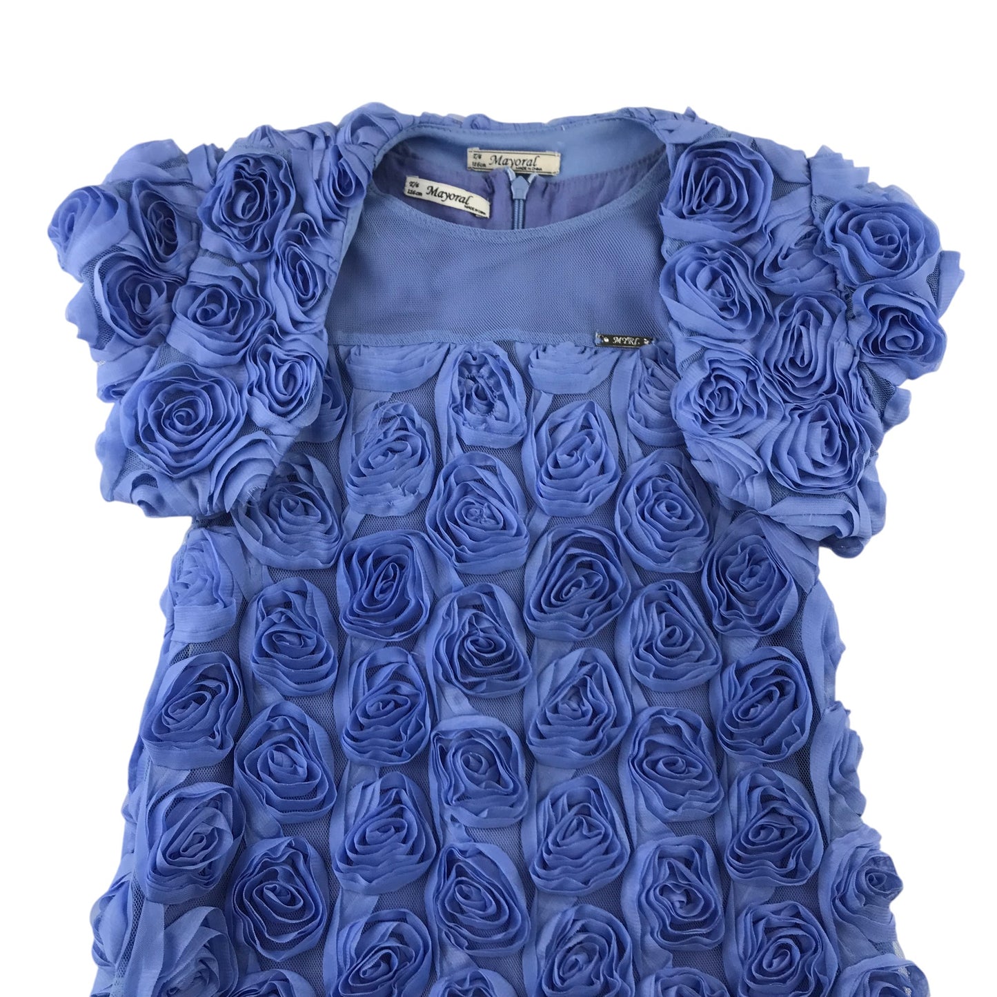 Mayoral 2-piece dress 5-6 years blue A-line floral detailed with a bolero