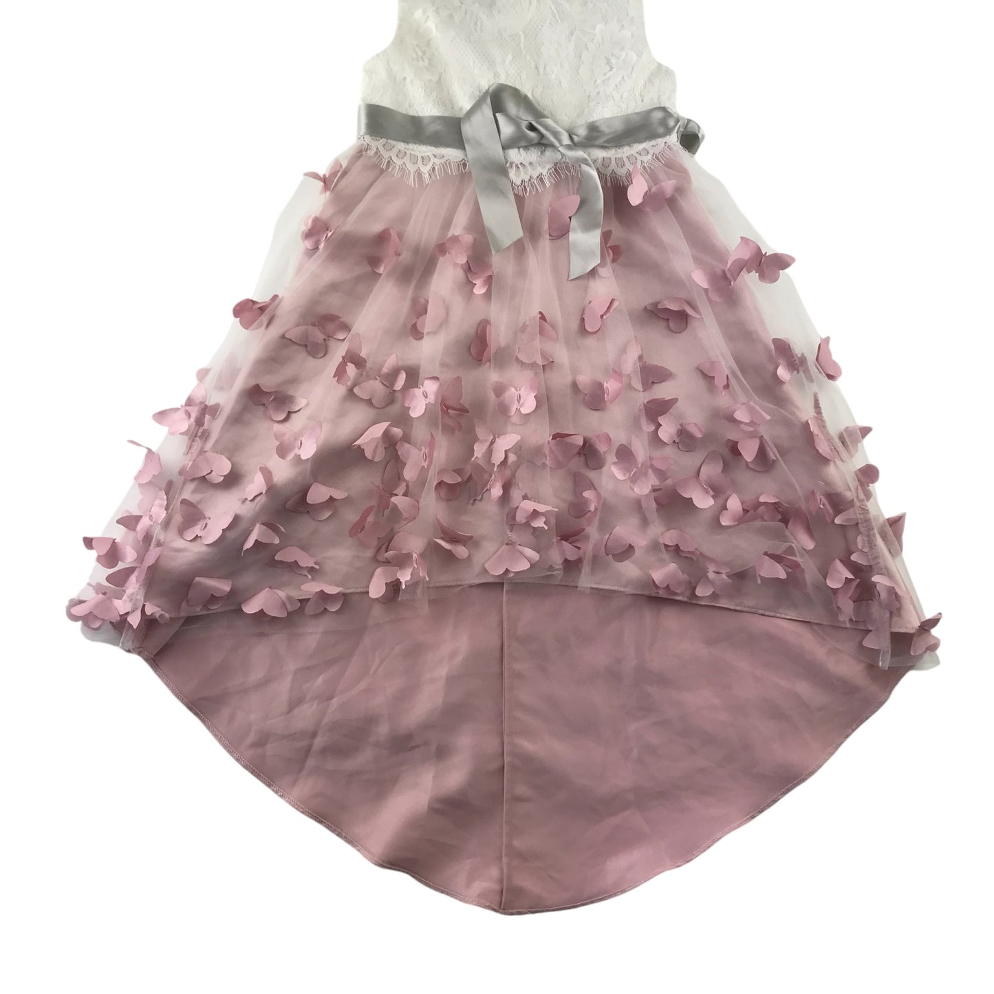 Monsoon dress 5-6 years white and pink butterfly details uneven hem