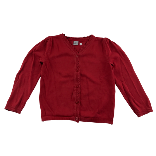 Red scallop neck school cardigan