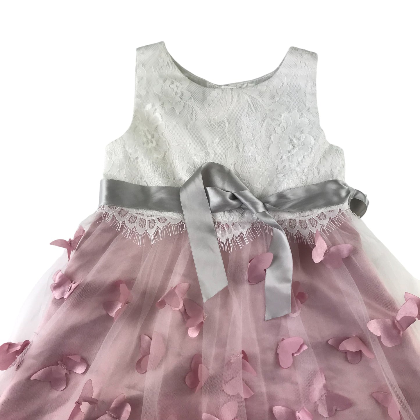 Monsoon dress 5-6 years white and pink butterfly details uneven hem