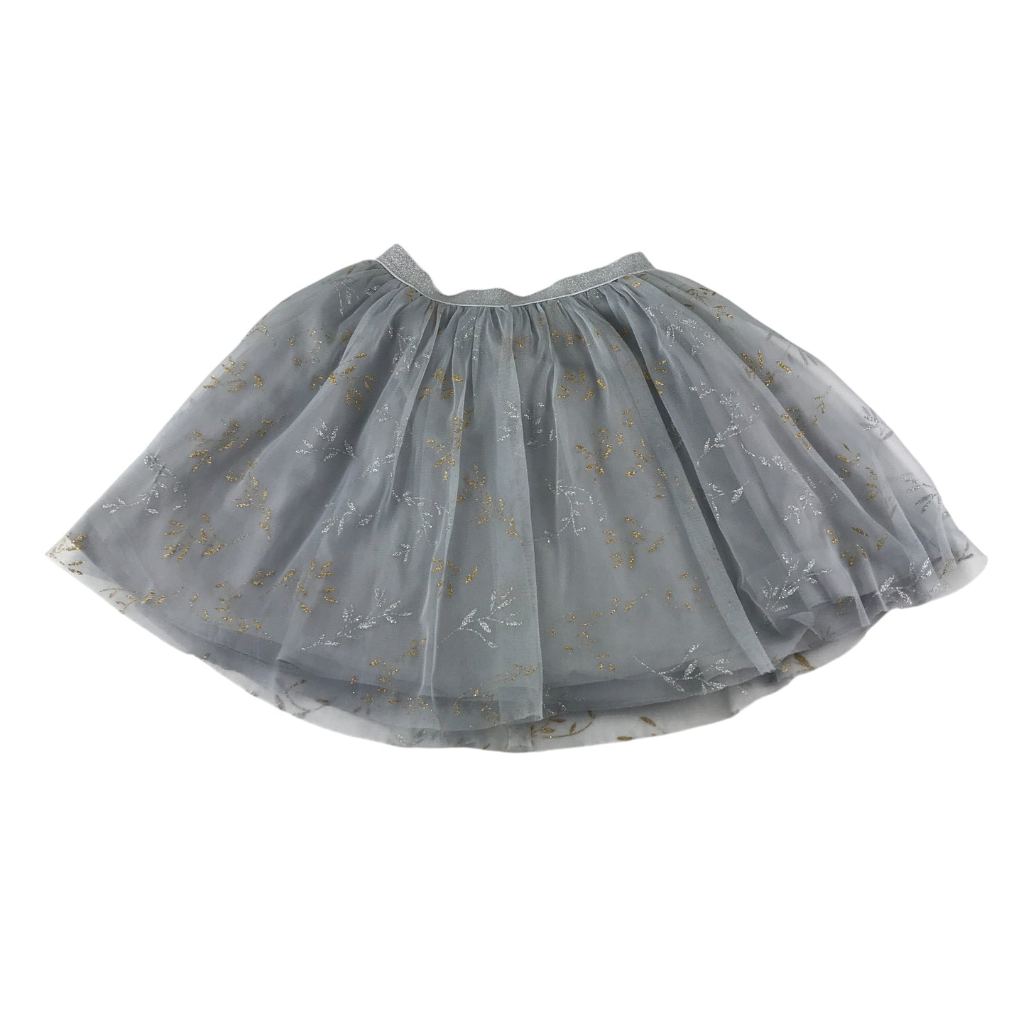Wild & Gorgeous skirt 12-13 years grey tulle layered golden and silver sparkly leaves