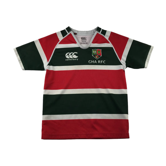 Canterbury rugby top 7-8 years red and green stripy GHA RFC