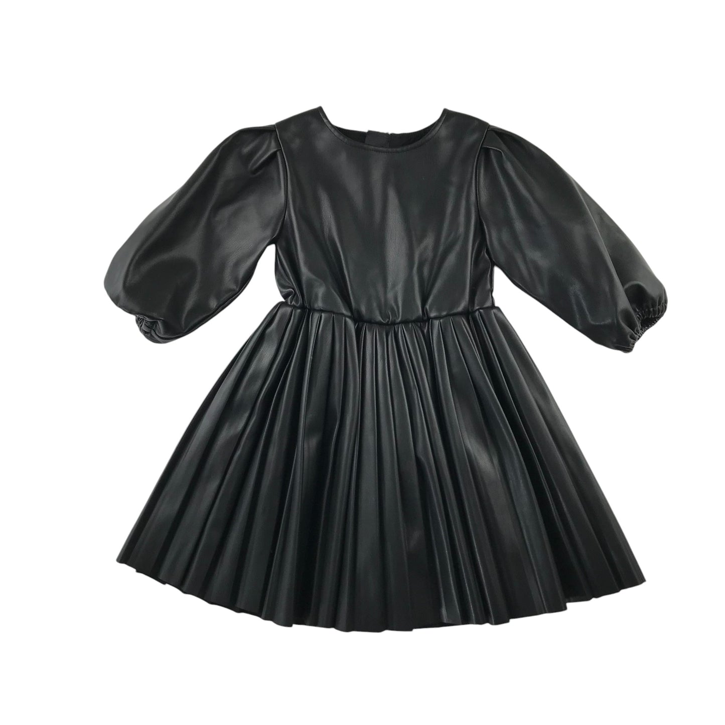 Ted Baker dress 4-5 years black faux leather pleated puff sleeve