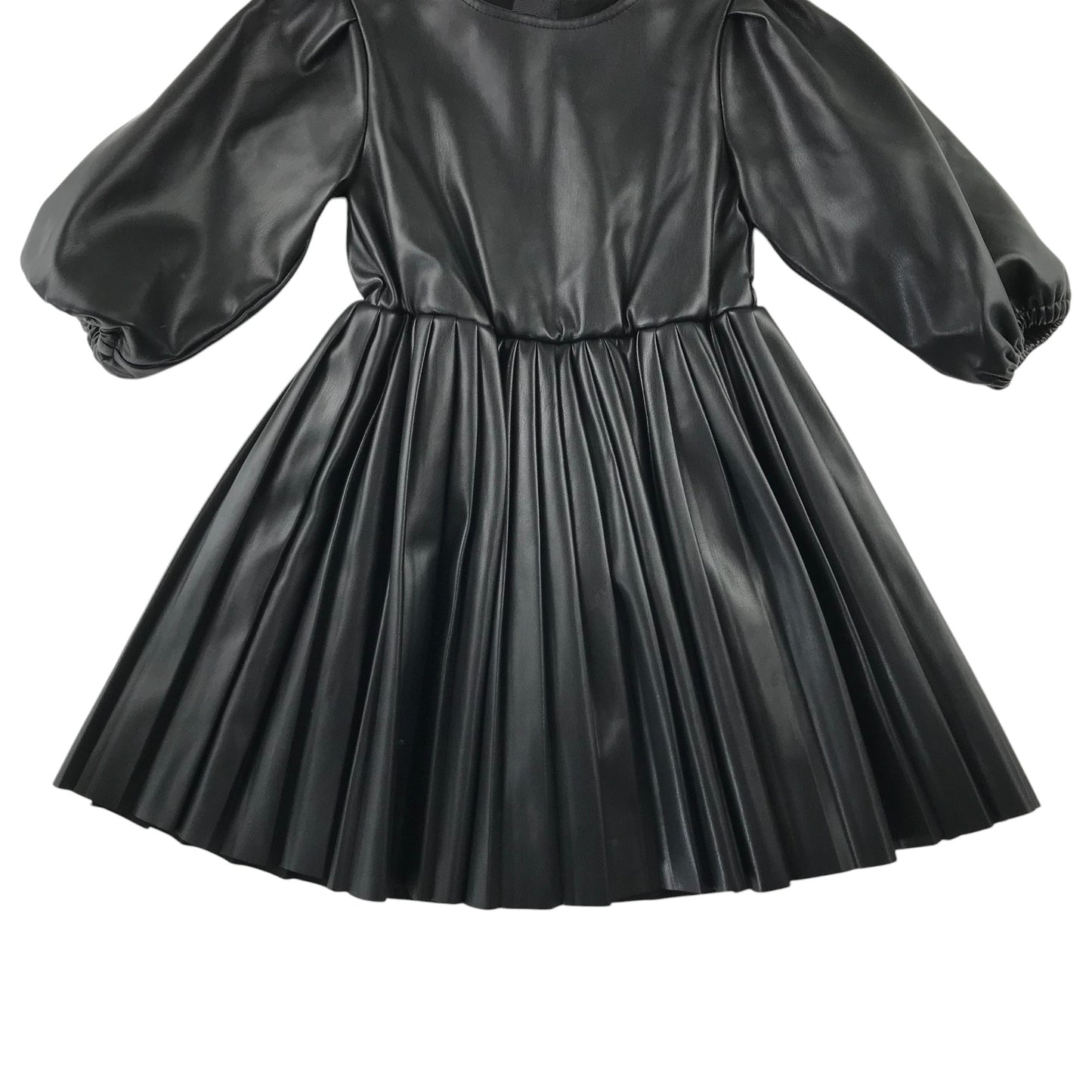 Ted Baker dress 4-5 years black faux leather pleated puff sleeve