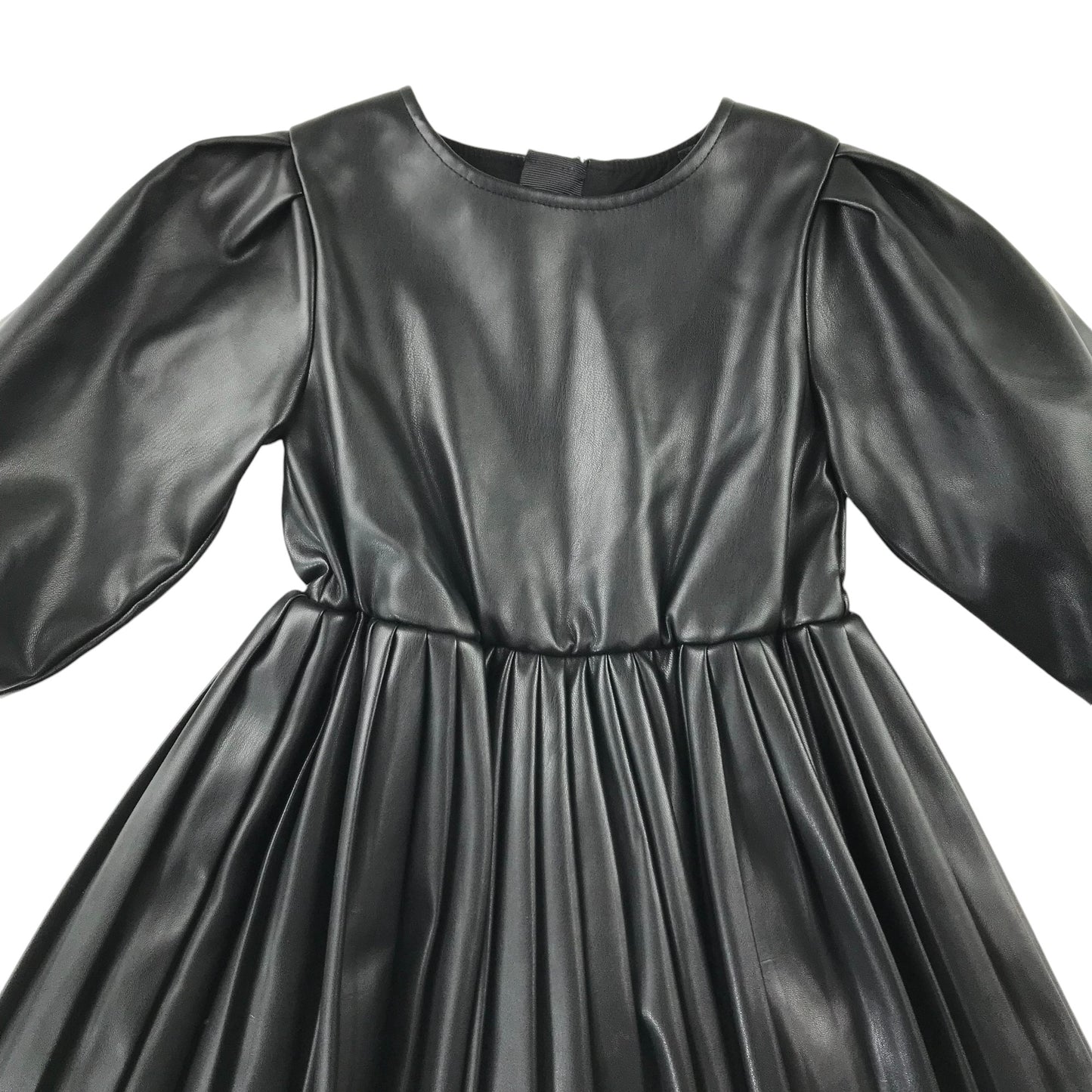 Ted Baker dress 4-5 years black faux leather pleated puff sleeve