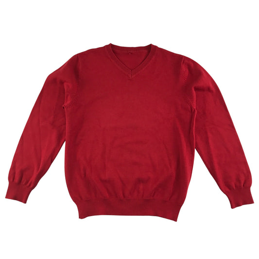 Red unisex V-neck school jumper.