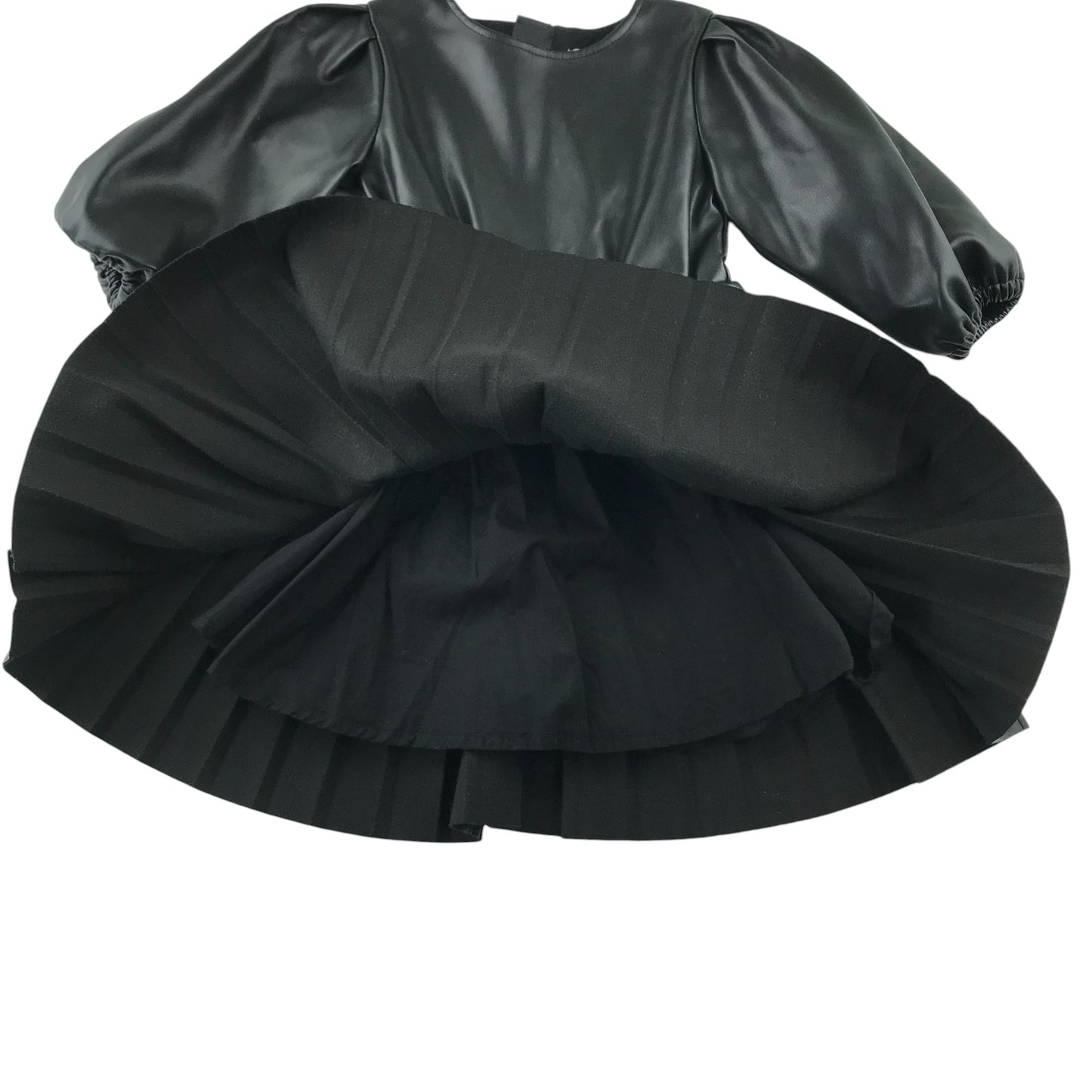 Ted Baker dress 4-5 years black faux leather pleated puff sleeve