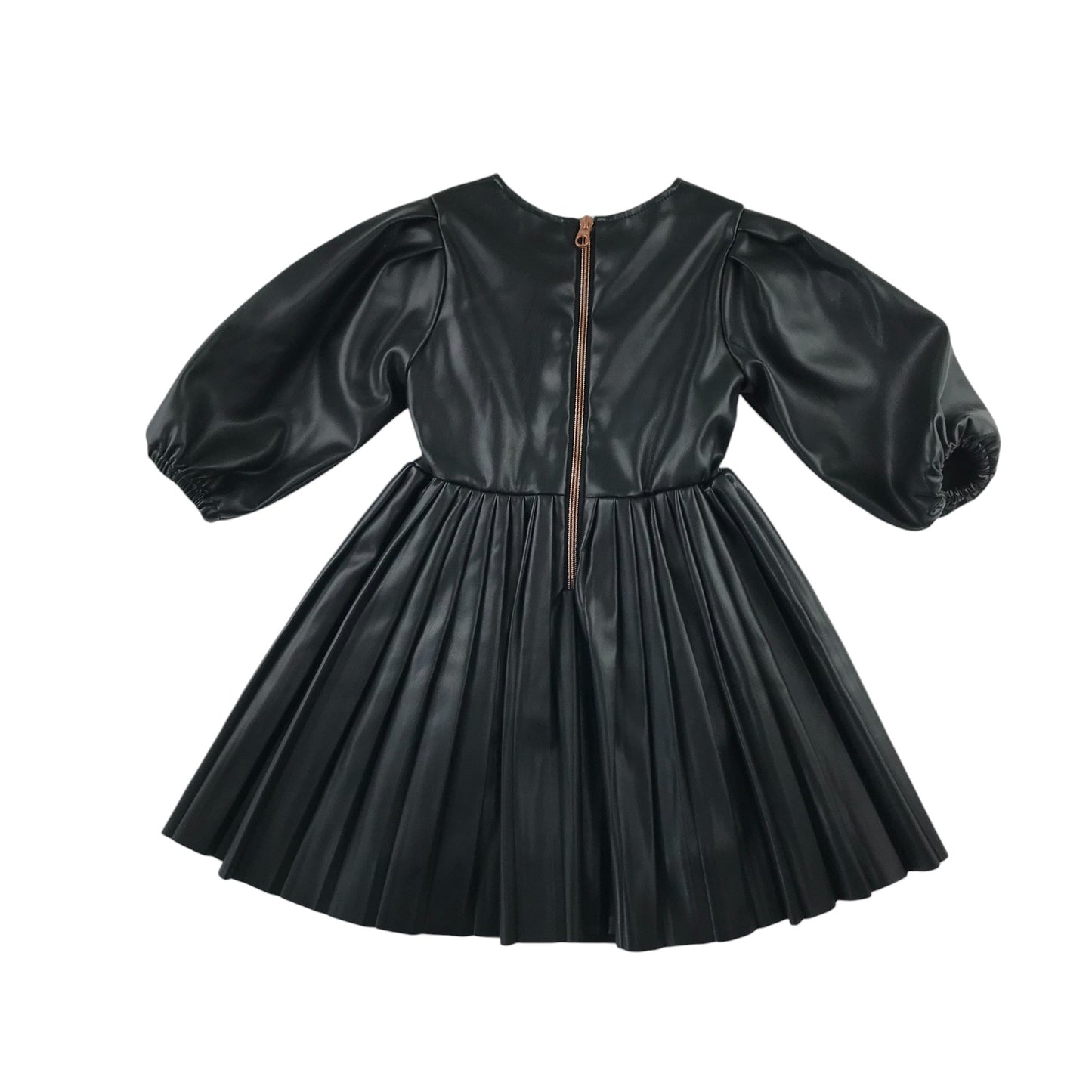 Ted Baker dress 4-5 years black faux leather pleated puff sleeve