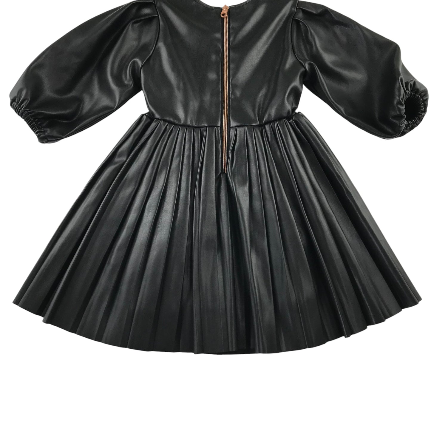 Ted Baker dress 4-5 years black faux leather pleated puff sleeve