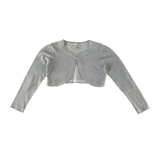 John Rocha bolero 9-10 years silver sparkly single button cropped cardigan