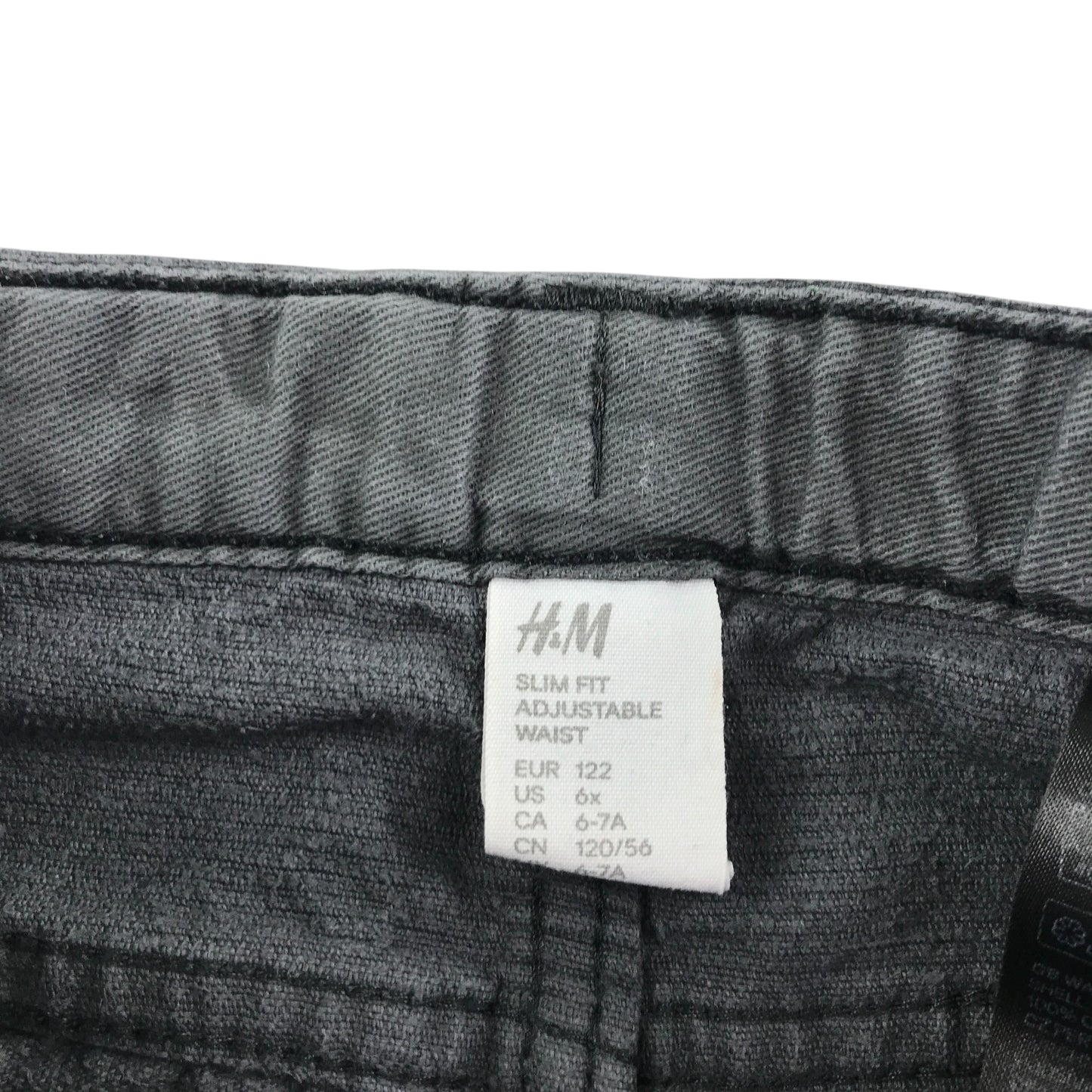 H&M trouser 6-7 year grey plain corduroy pull-on slim fit adjustable waist cotton