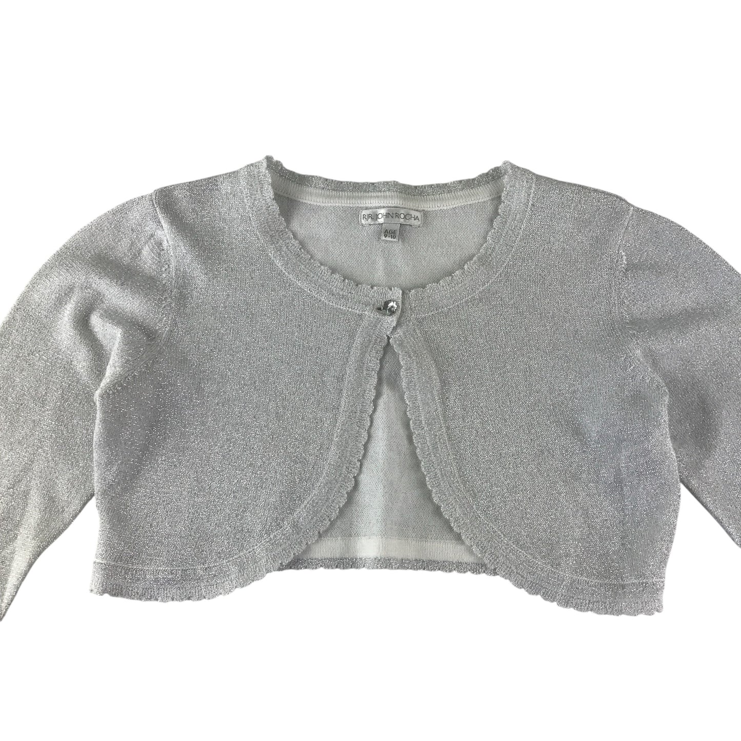 John Rocha bolero 9-10 years silver sparkly single button cropped cardigan