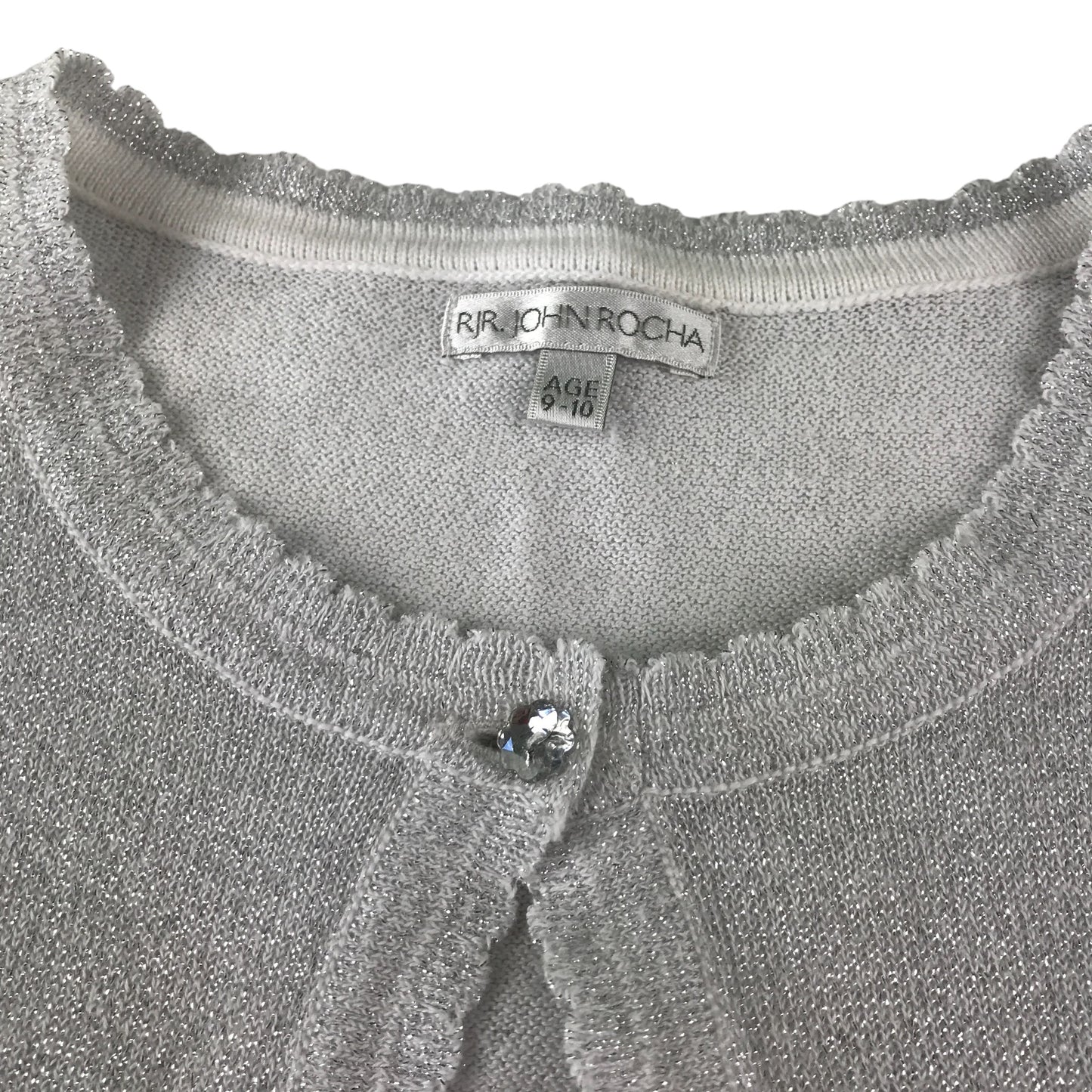 John Rocha bolero 9-10 years silver sparkly single button cropped cardigan