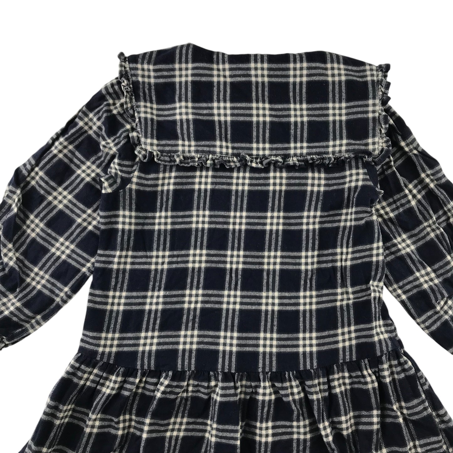 Next dress 5-6 years navy check pattern long sleeve drop waist contrast collar cotton