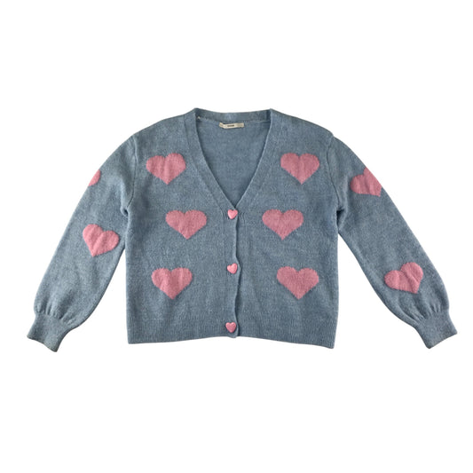 George cardigan 10-11 years light blue with pink love hearts