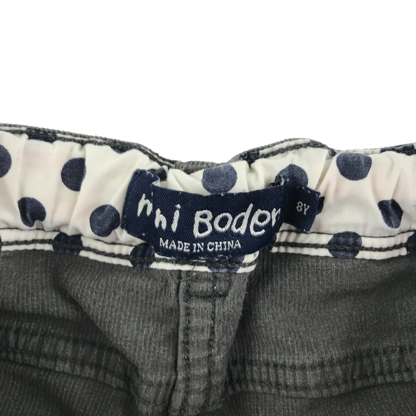 Mini Boden trouser 7-8 year grey corduroy pull-on adjustable waist