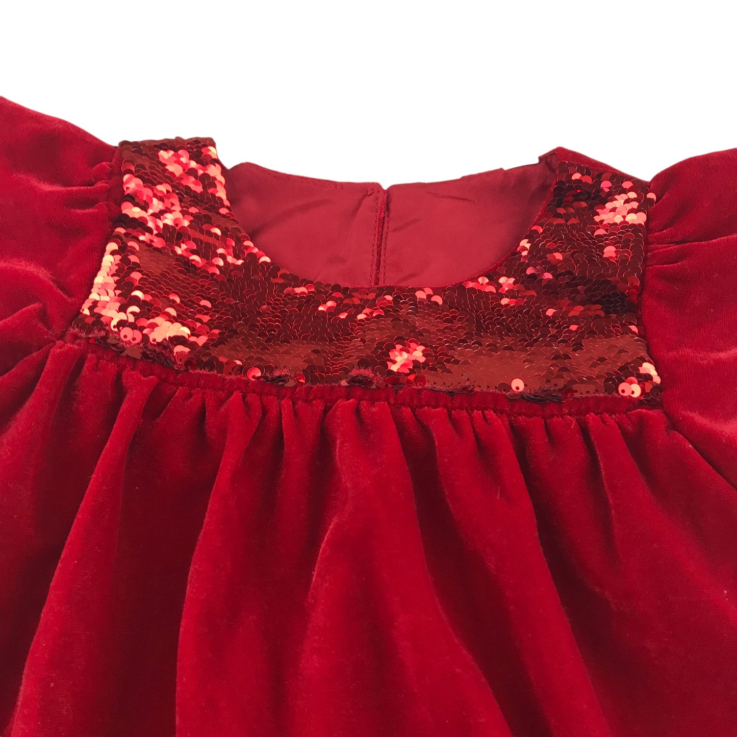 H&M dress 7-8 years red velvety chemise with sequin detailing