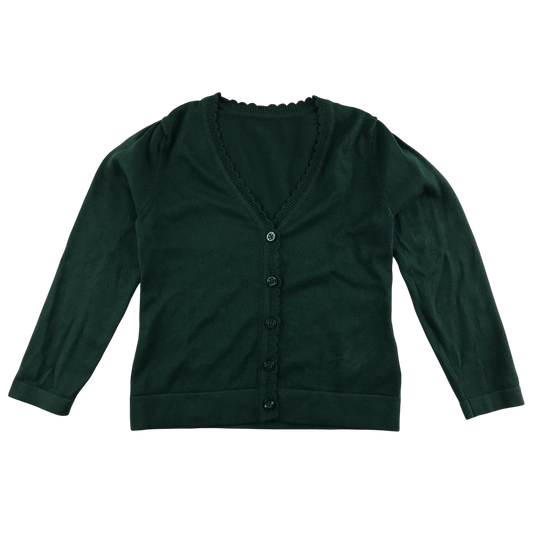 Green scallop neck school cardigan