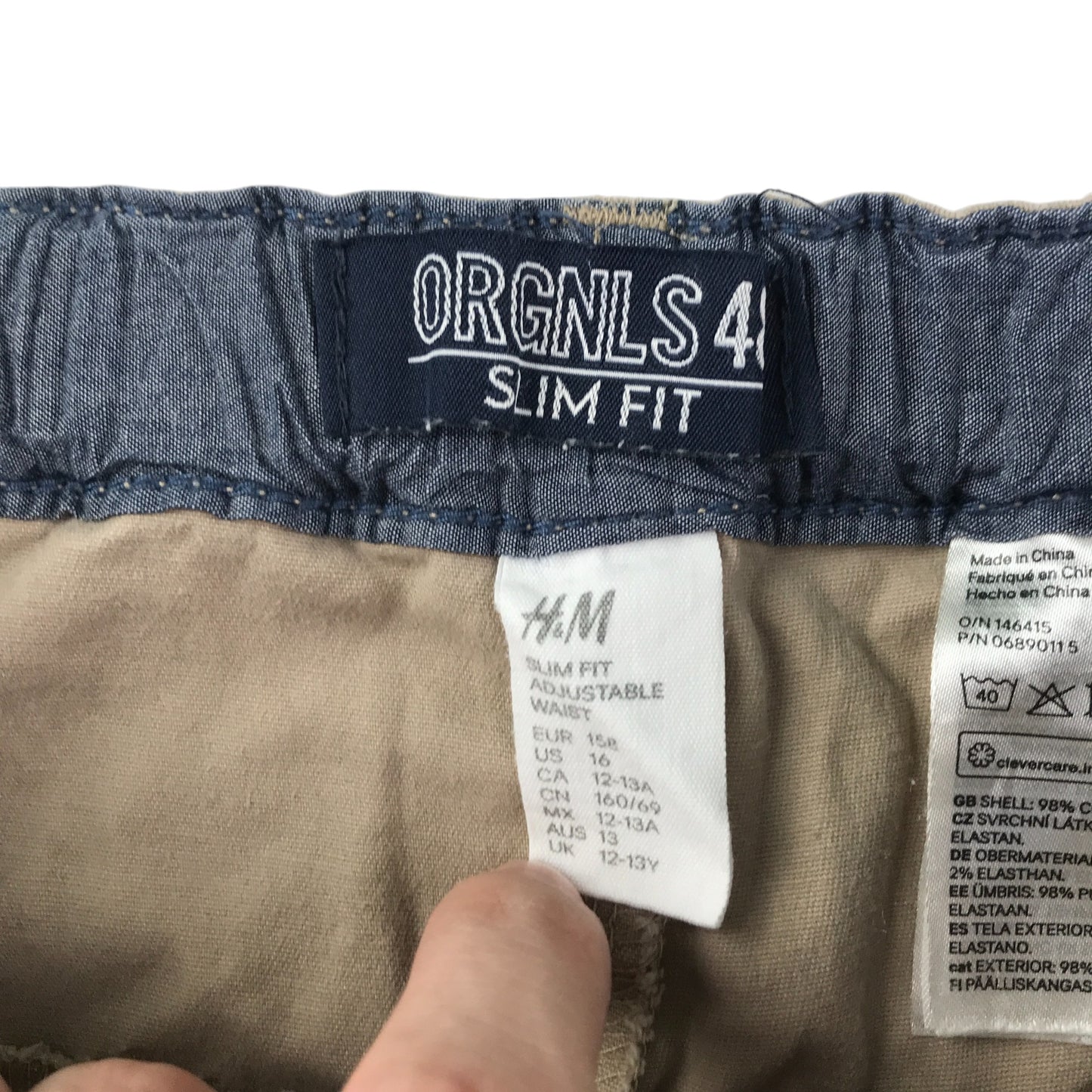 H&M trouser 12-13 year beige pull-on slim fit adjustable waist