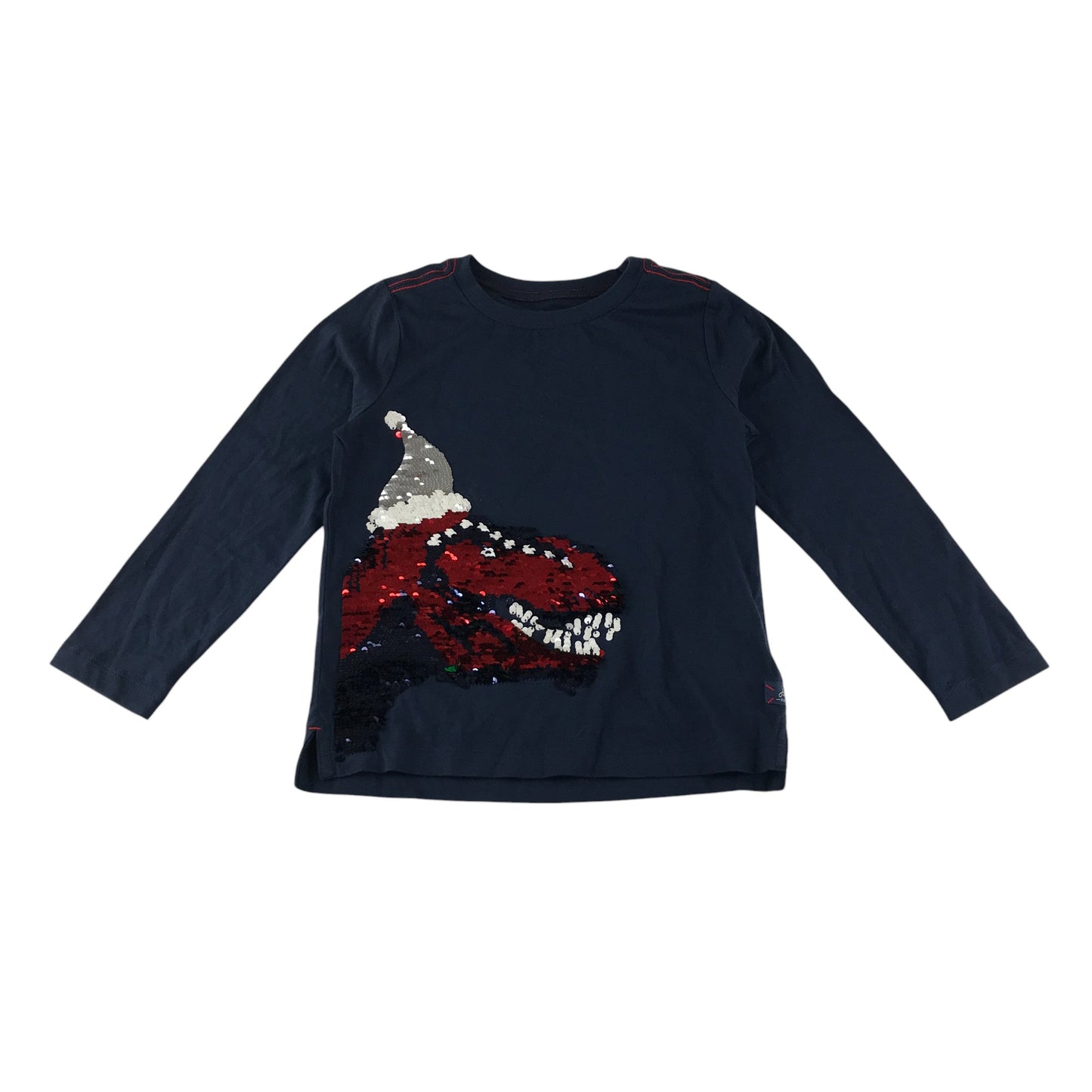 Joules festive t-shirt 5-6 years navy blue flip sequin T-rex