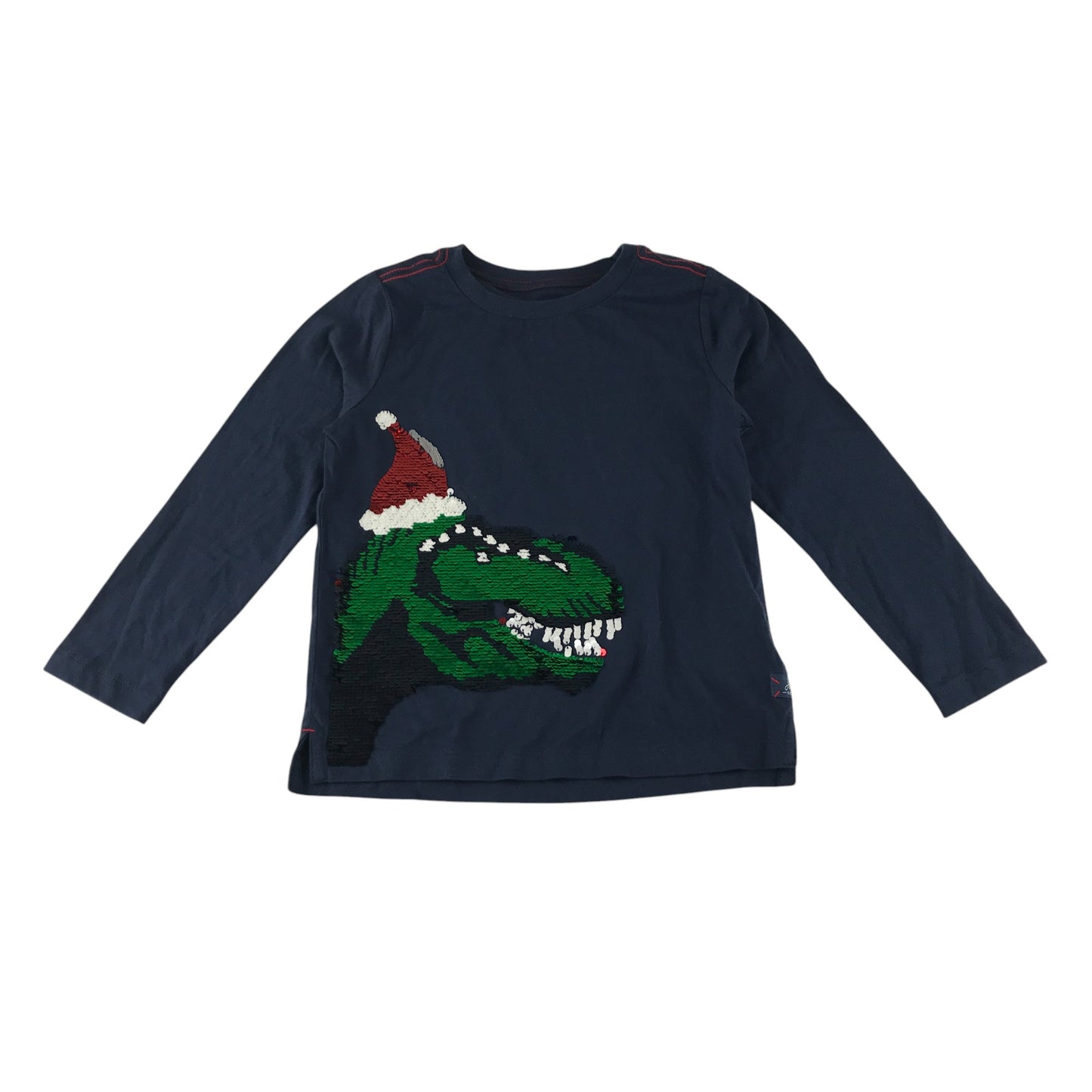 Joules festive t-shirt 5-6 years navy blue flip sequin T-rex